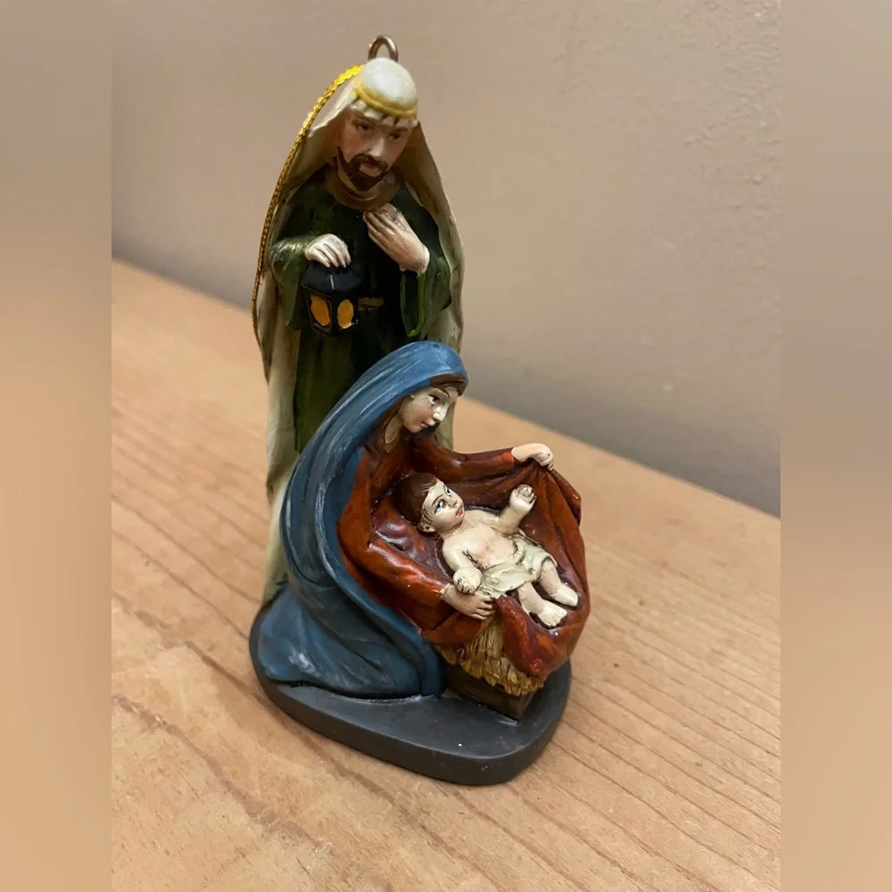 Vintage Handpainted Wood Christmas Nativity Ornament